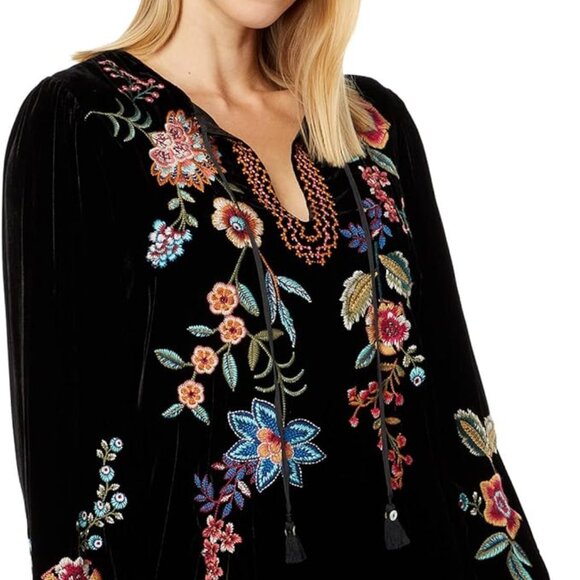 Johnny Was Ardell Velvet Relaxed Blouse Floral Embroidery Top Shirt Black NEW - Picture 7 of 8
